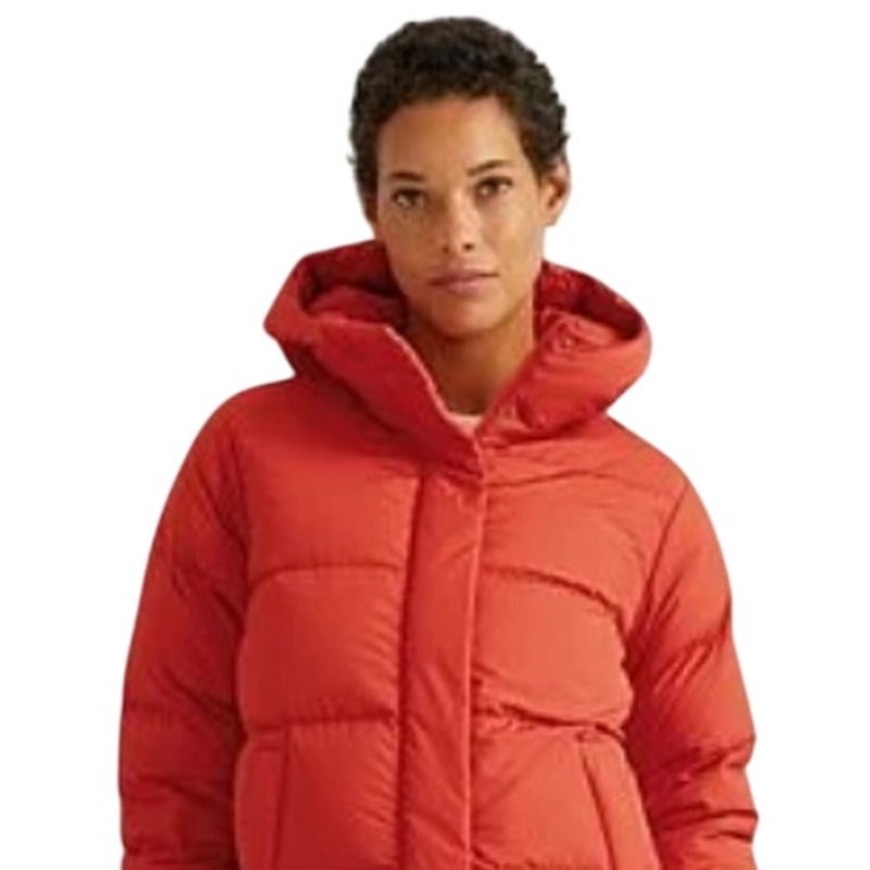 New Eddie Bauer Womens Bright Orange Ketchum 650 FP Down Hoodie Jacket