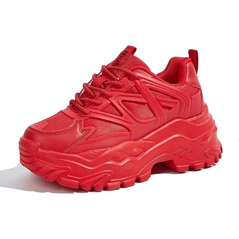 Niluber Womens Size 7 Red Chunky Lace Up NonSlip Platform Athletic Sneaker Shoes