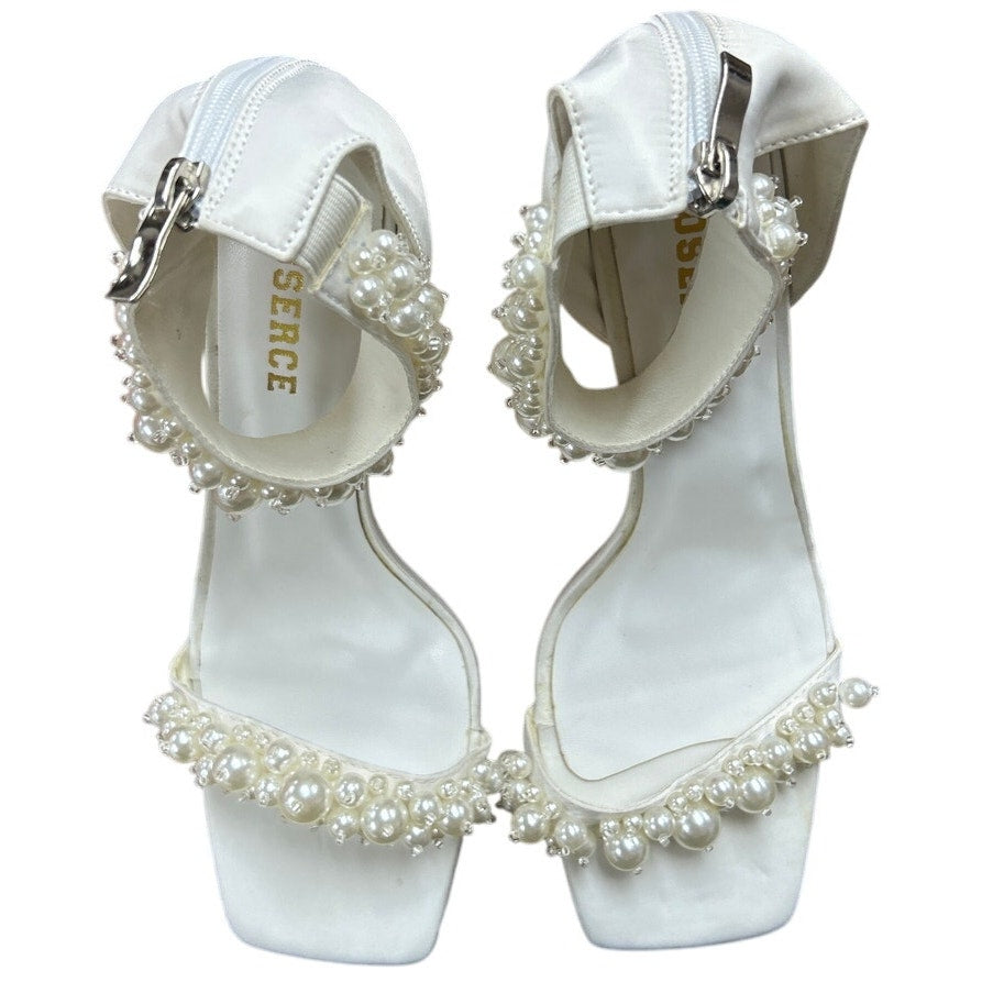 New Goserce Womens Size 11 White Pearl Satin 4" Stiletto Heel Ankle Strap Shoes