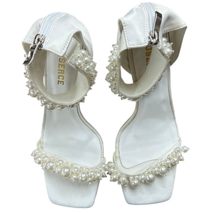 New Goserce Womens Size 11 White Pearl Satin 4" Stiletto Heel Ankle Strap Shoes
