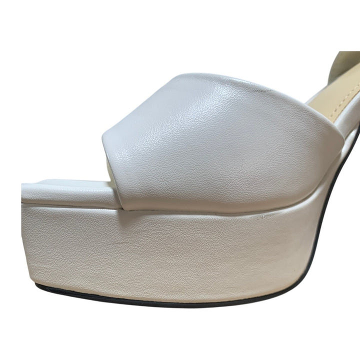 Modatope Womens 6.5 White 4.5" Platform Heels Open Square Toe Ankle Strap Shoes