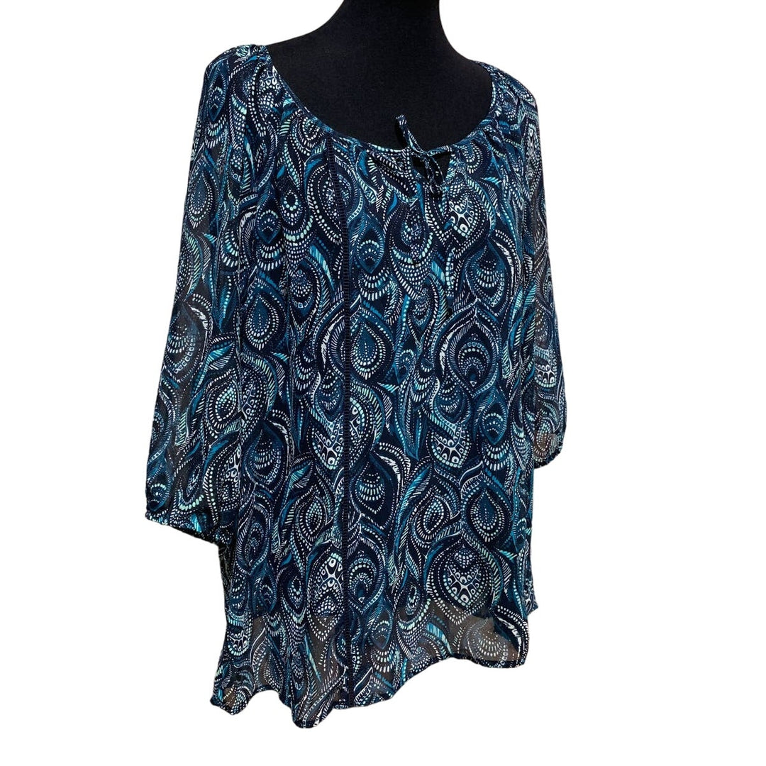 Croft &amp; Barrow XL Flowy Sheer Lightweight Boho Elastic Sleeve Long Blouse