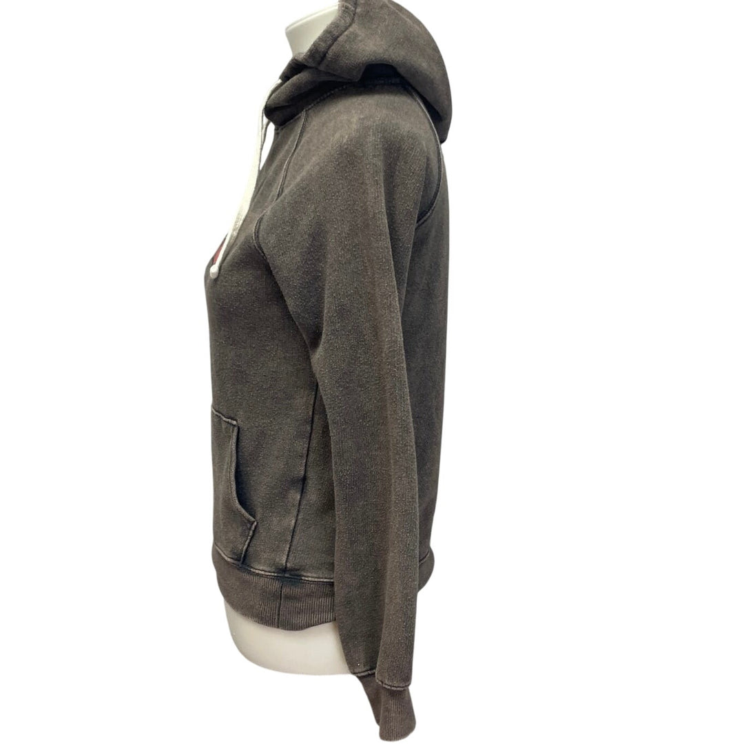 Hand Printed Upcycled Women XS Cardinal Long Sleeve PolyCotton Sweatshirt Hoodie