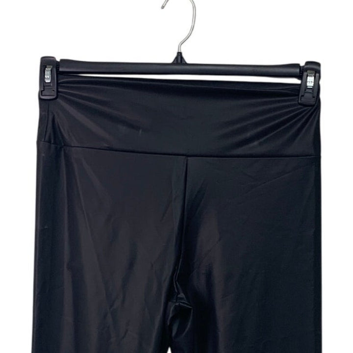 Womens XL Shiny Black Faux Leather Spandex Workout Long Hot Pants Legging