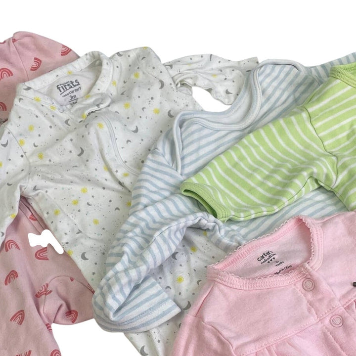 Lot of 6 Carters Baby Girl 3 Months One Piece Sleepers Long Short Sleeve Top Lot