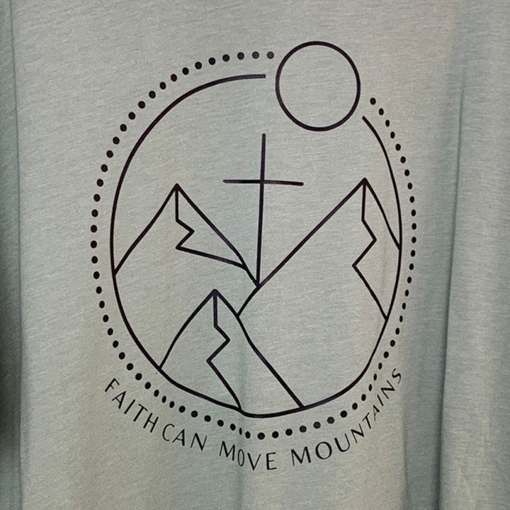 New Hand Printed Womens 4XL Green Faith Can Move Mountains Bible Crew Tee