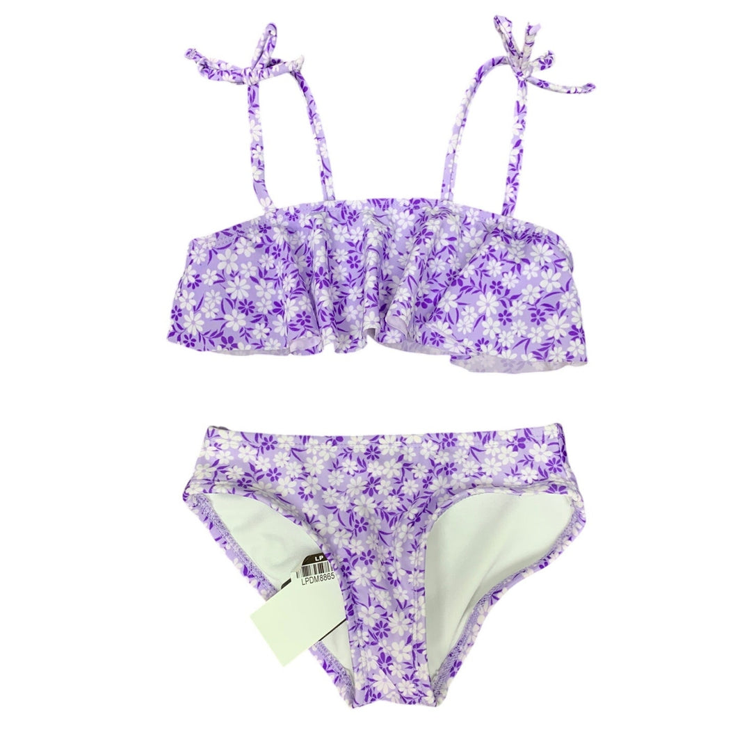 New Art Class Girls Medium (8) UPF 50+ Purple Floral Bikini 2PC Swim Swimsuit
