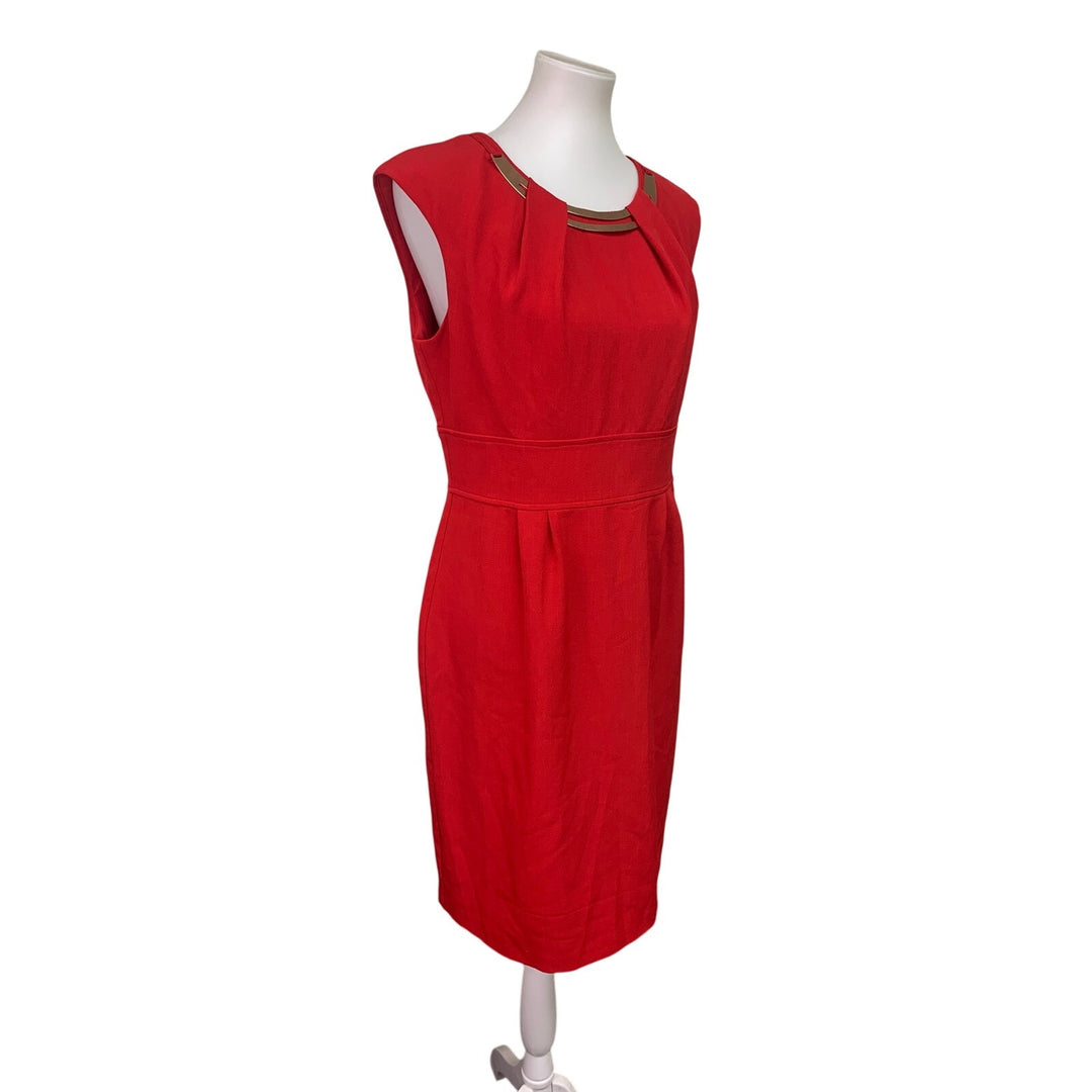 DressBarn Womens Size 10 Gold Bangle Necklace Red Career Sleeveless Sheath Dress