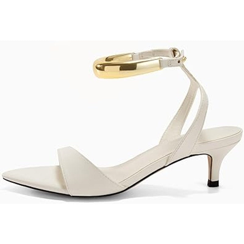 Coutgo Womens 7 White Open Toe Bangle Ankle Strap Low Kitten Heel Sandal Shoes