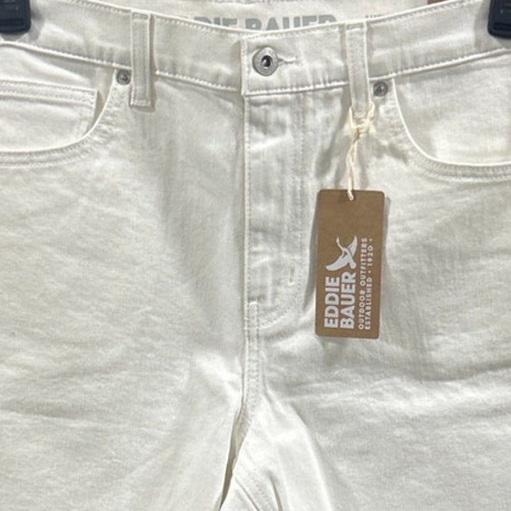 New Eddie Bauer Women Size 12 White Stretch Cotton High Rise Cutoff Denim Shorts