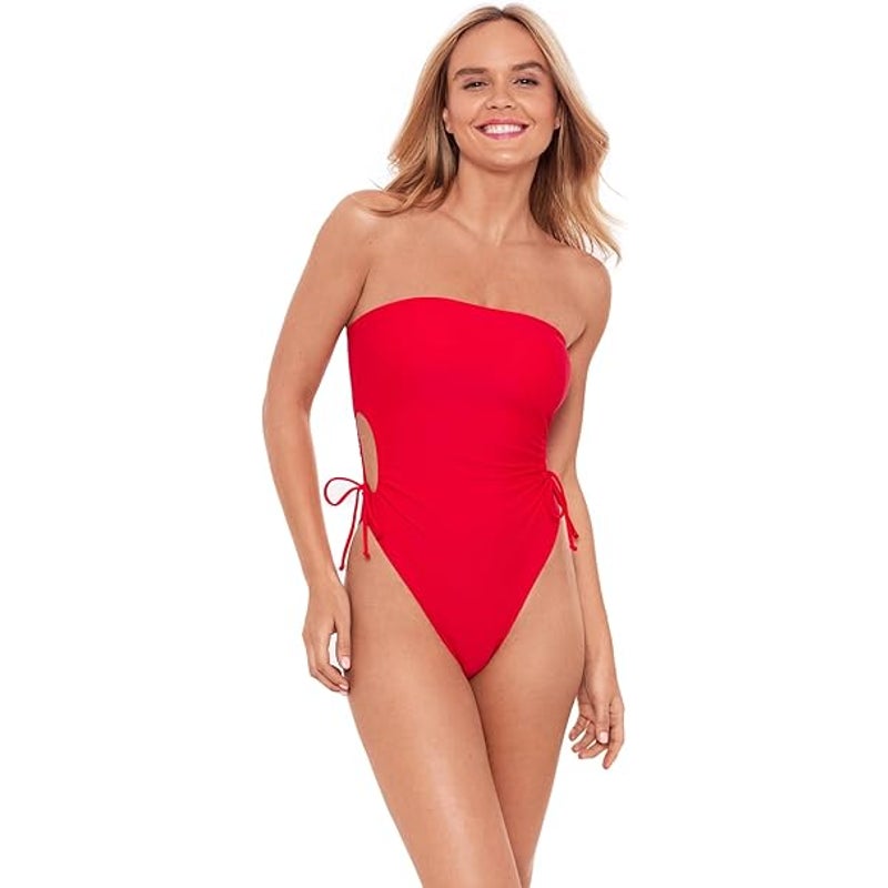 New Sports Illustrated Womens Large Strapless Adjustable Side One Piece Swimsuit