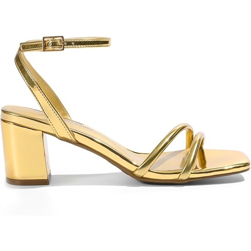 New Dream Pairs Womens Size 8 Shiny Gold Open Toe 3" Block Heel Sandal Shoes