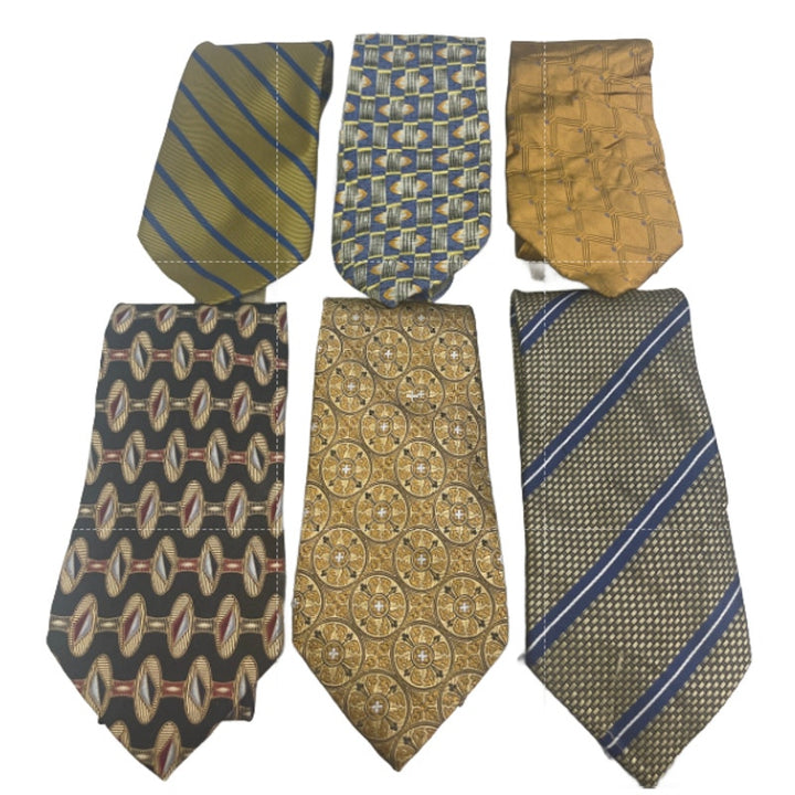 Lot of 6 Gold Brown Blue Striped Floral Vintage and Modern Mens Neck Ties