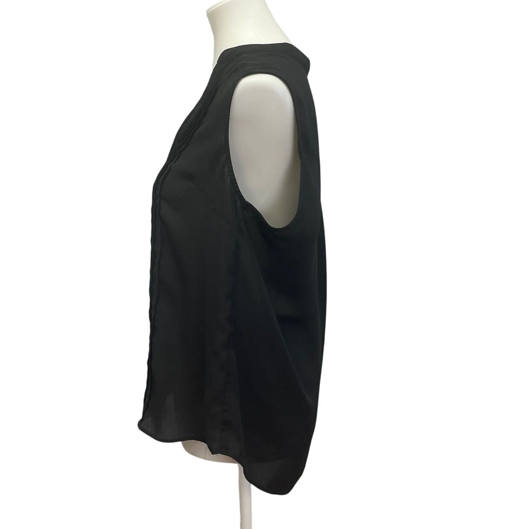 Womens Medium Black Sleeveless Button Down Flowy Lightweight Blouse Tank Top