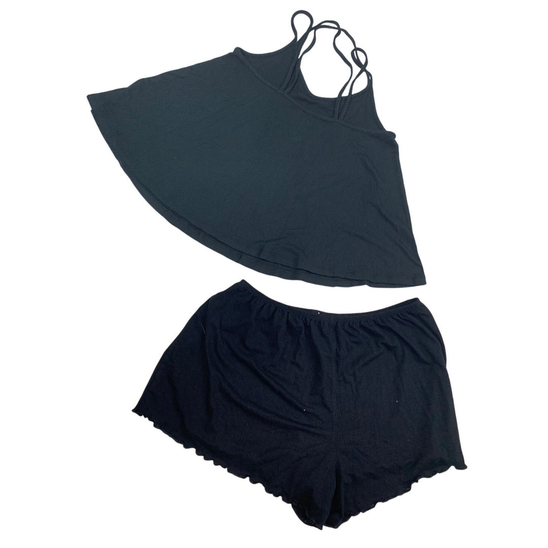 New American Eagle Womens Small Ribbed Ruffled Tank Top Shorts Lounge Set
