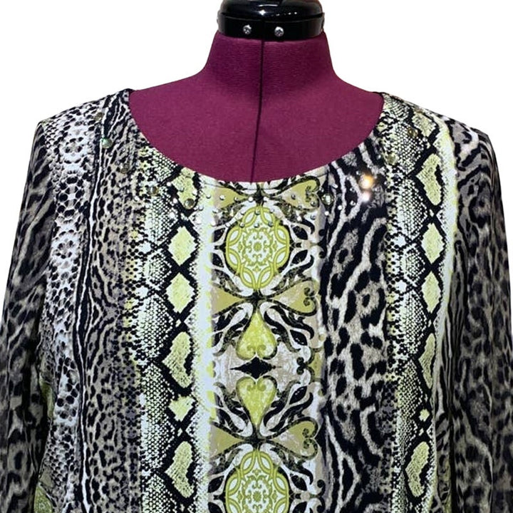 Alfani Woman 3X Long Sheer Sleeve Polyester Blend Leopard Snake Blouson Top