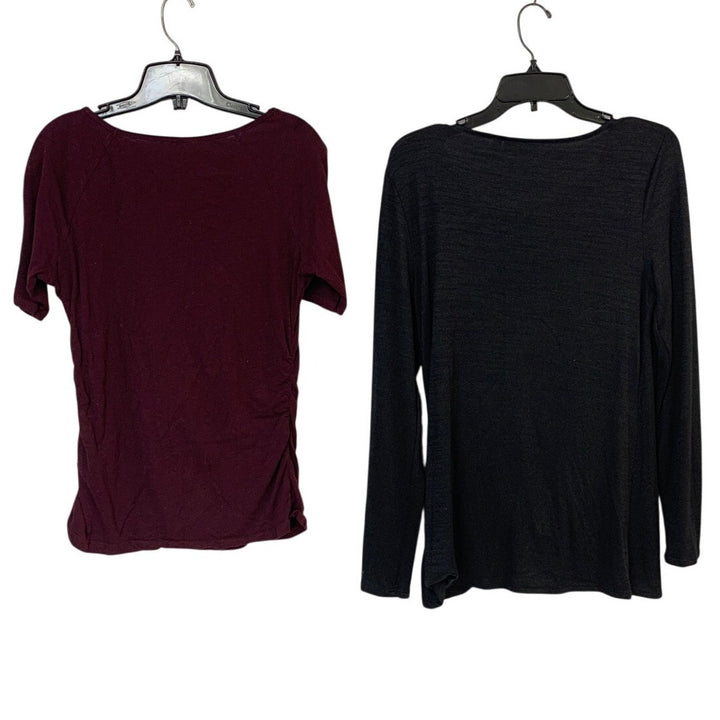Lot of 2 Apt 9 New York &amp; CO Womens Medium Maroon Black Short Long Sleeve Tops