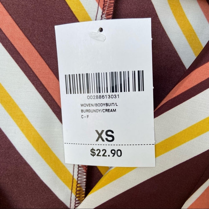 NWT New Forever 21 Womens XS Striped Long Sleeve Snap Closure Bodysuit