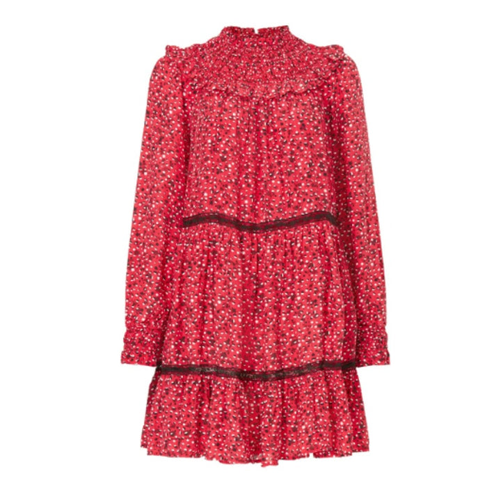Scotch &amp; Soda Womens XL Red Floral Crepe Long Sleeve Smocked Cottage Shift Dress