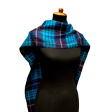 Handmade Upcycled Cashmere Feel Acrylic Soft Blue Plaid Warm Poncho Wrap