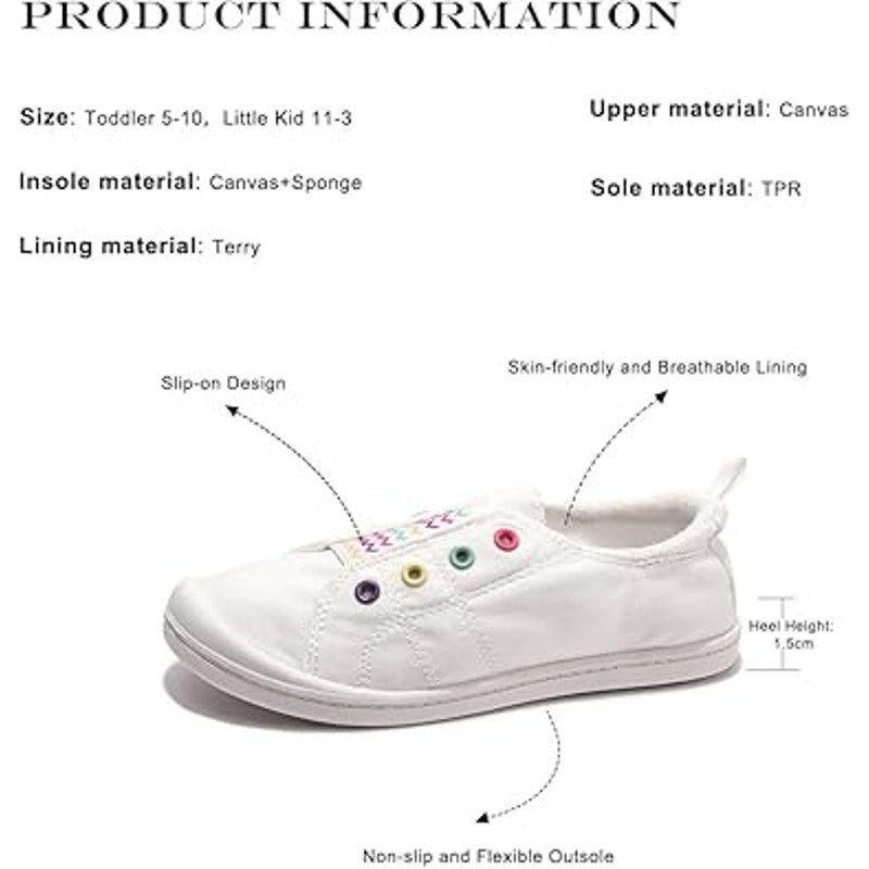 New FunMonkey Toddler Girls Size 6 White Canvas Sneakers Lace Up Slip On Shoes