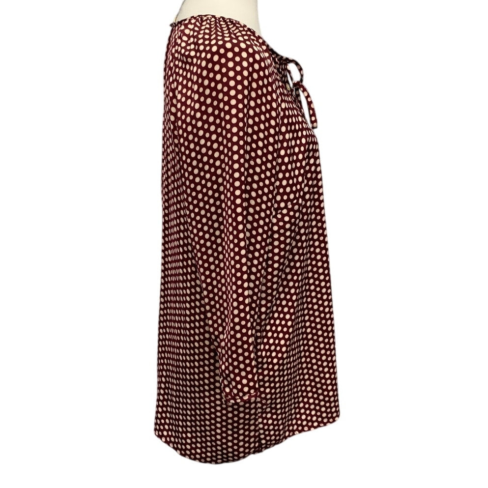 Misoka Womens Maternity Medium PolkaDot Lightweight Long Sleeve Front Tie Blouse