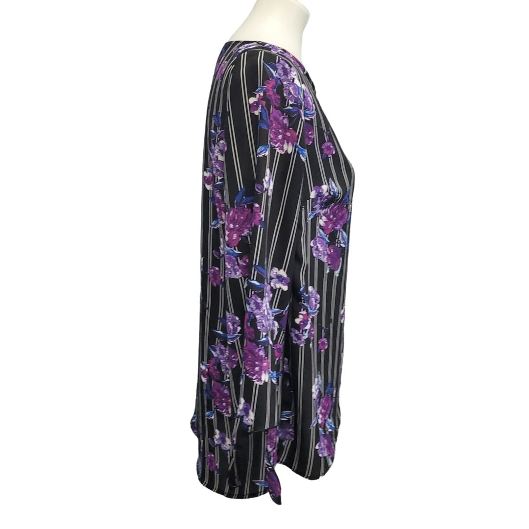 Apt 9 Womens Medium 100% Polyester Long Sleeve Floral Pin Striped Blouse