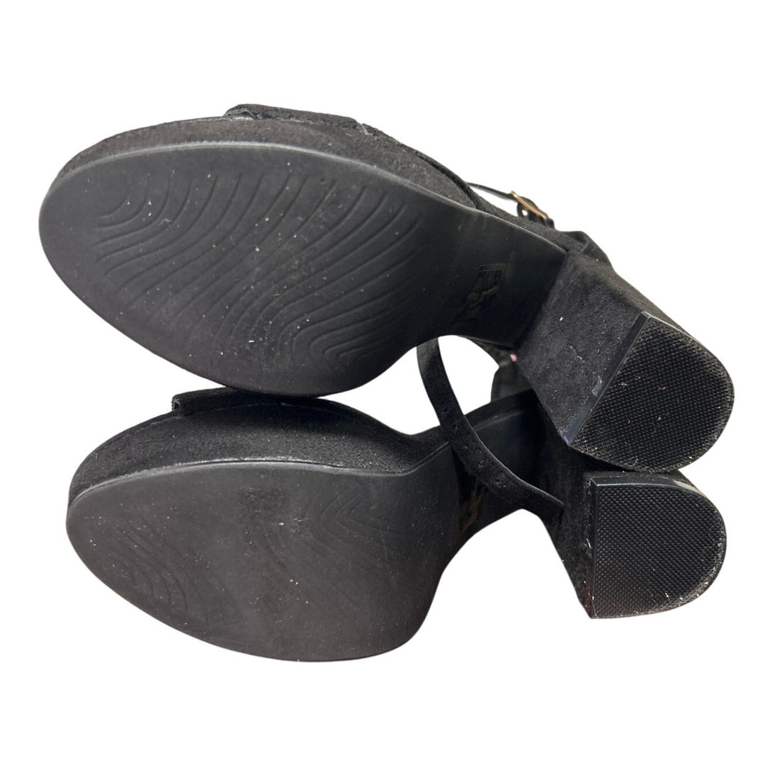 Allegra K Womens 6 Black Faux Suede Ankle Strap Platform Chunky 4" Heels