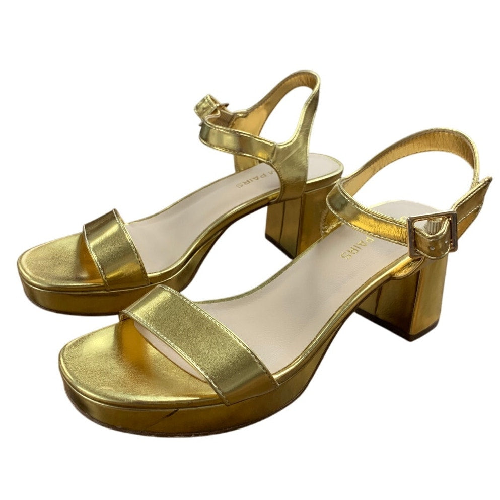 Dream Pairs Womens Size 8 Shiny Gold 3" Platform Chunky Heel Open Toe Shoes