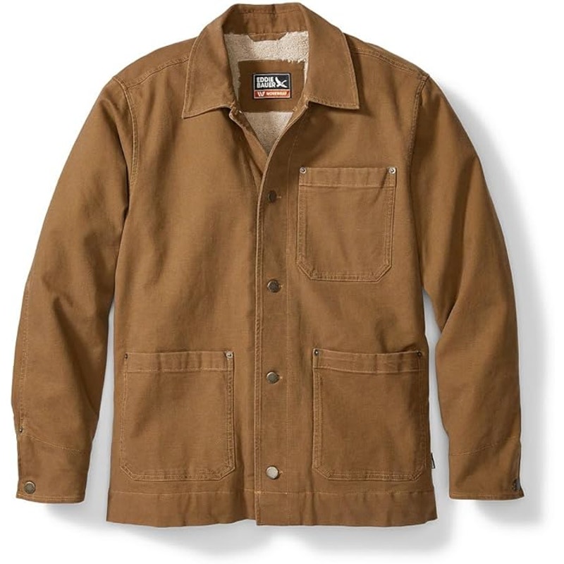New Eddie Bauer Mens Hazelnut Brown Elkhorn Canvas Workwear Shirt Jacket Coat