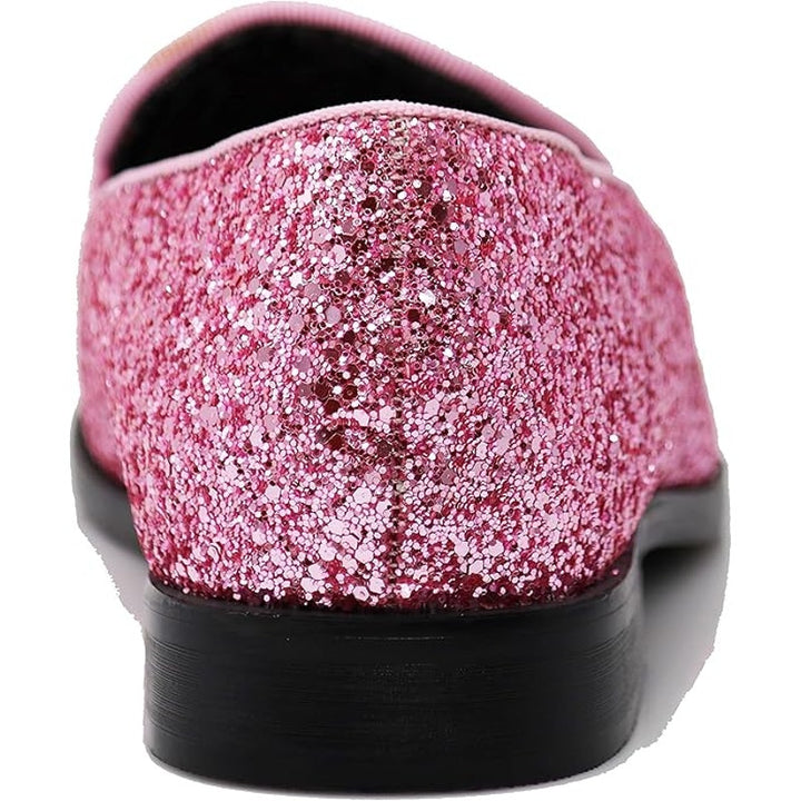 Men Size 12 Pink Glitter Vintage Style Dress Slip On Classic Tuxedo Loafer Shoes