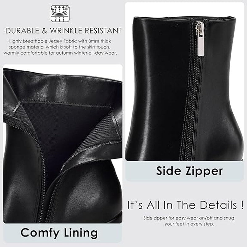 New Genshou Womens Size 10 Black Faux Leather Square Toe Zip Up Ankle Boot Shoes
