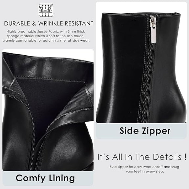 New Genshou Womens Size 10 Black Faux Leather Square Toe Zip Up Ankle Boot Shoes