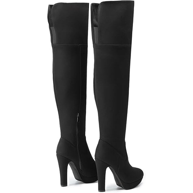 New Dream Pairs Women Size 7 Black Faux Suede 5" Heel Thigh High Over Knee Boots