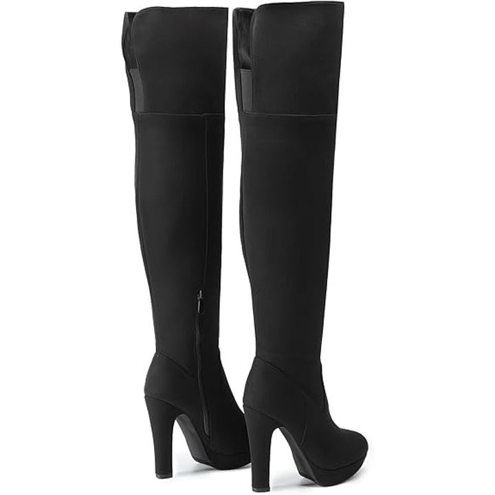 New Dream Pairs Women Size 7 Black Faux Suede 5" Heel Thigh High Over Knee Boots