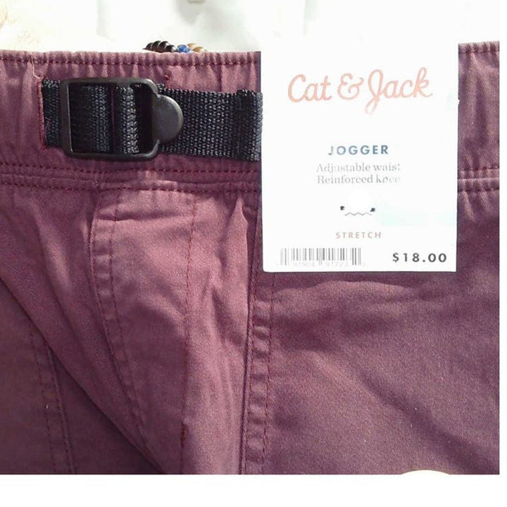 New Cat &amp; Jack Boys Purple Belted Elastic Waist Jogger Reinforced Knee Pants