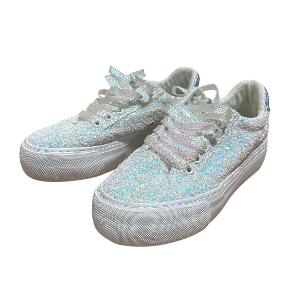 Jeekopeg Womens Size 6 White Glitter Platform Thick Sole Lace Up Walking Shoes