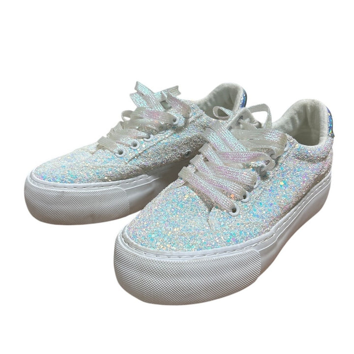 Jeekopeg Womens Size 6 White Glitter Platform Thick Sole Lace Up Walking Shoes