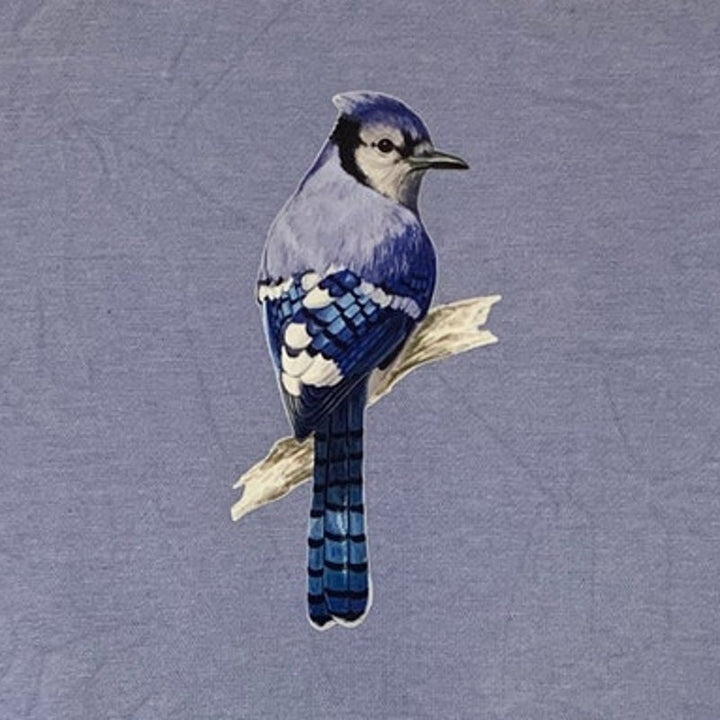 Upcycled Hand Printed Womens Small Blue Jay Bird Long Sleeve Sweatshirt