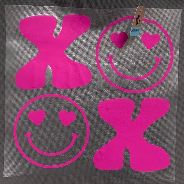 New Upcycled Hand Printed XOXO Heart Smiley Face Valentine Shopper Tote Bag