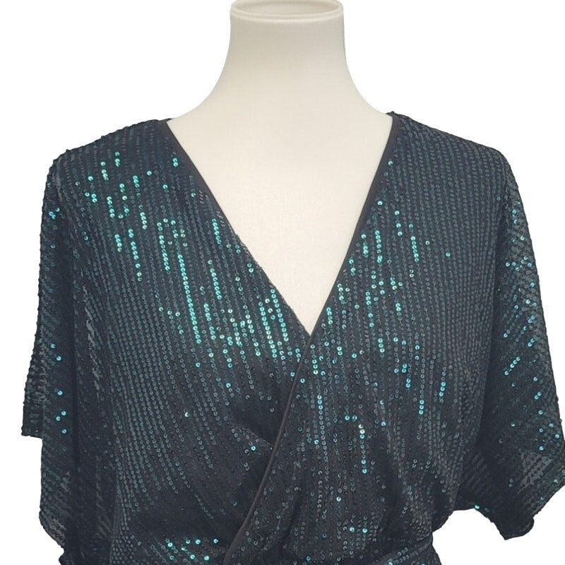 Shein Womens 8-10 100% Polyester Sequin Lined Short Sleeve Faux Wrap Dress