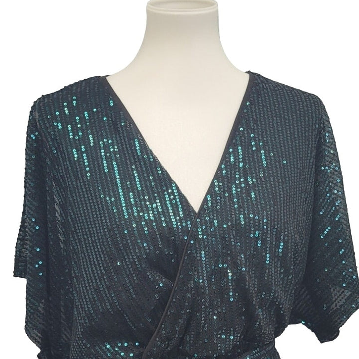 Shein Womens 8-10 100% Polyester Sequin Lined Short Sleeve Faux Wrap Dress