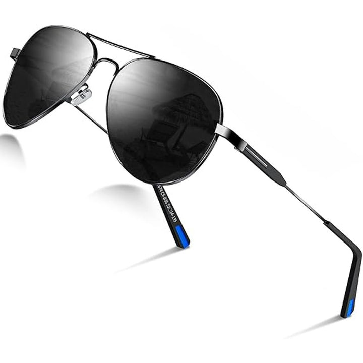 New Dada-pro Mens Black Silver Polarized Aviator Vintage Style Sunglasses w Case