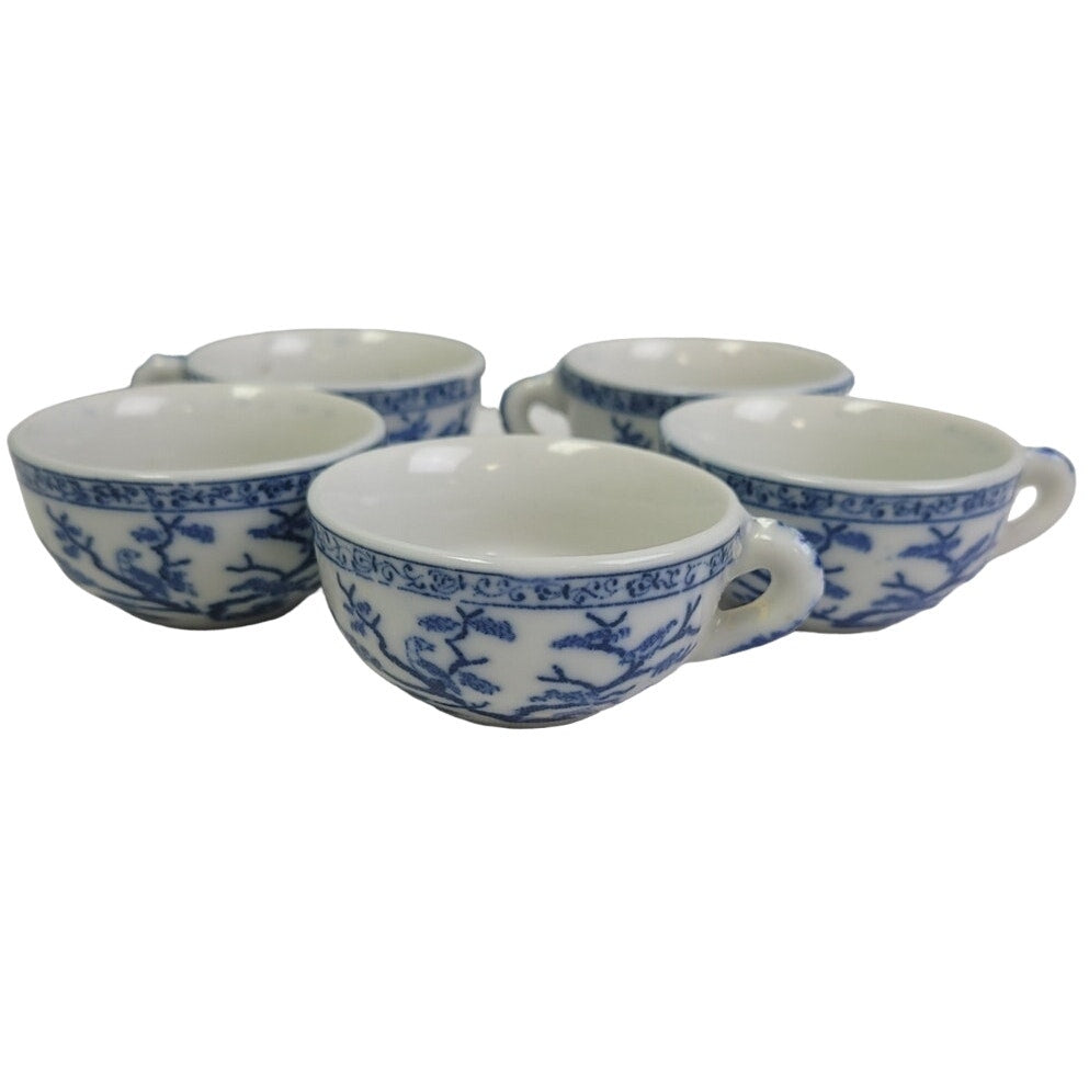 Vintage Mini Ceramic Doll Teapot Teacup Plates Cups Blue Floral Set