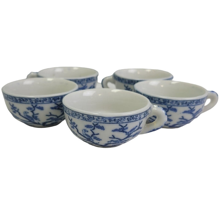 Vintage Mini Ceramic Doll Teapot Teacup Plates Cups Blue Floral Set