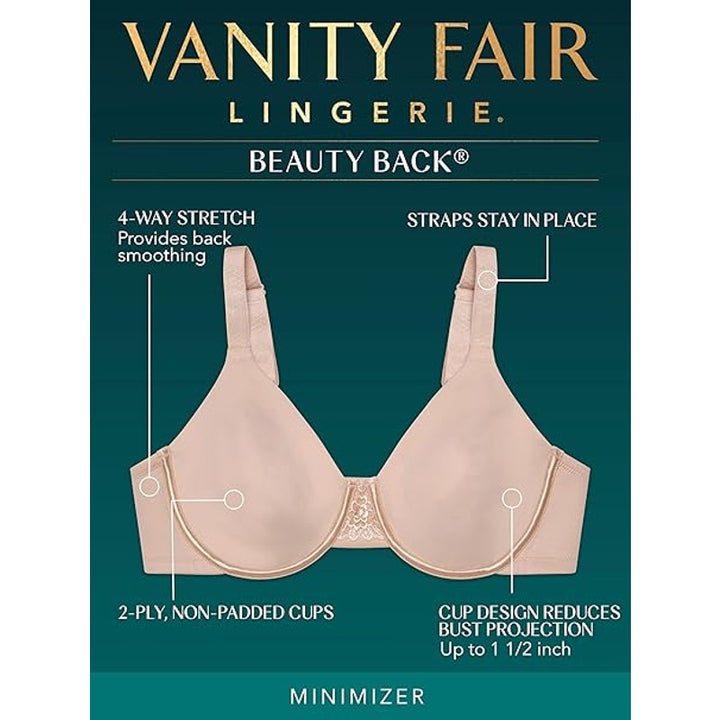 New Vanity Fair Womens 32DDD Black Beauty Back Smoothing Underwire Minimizer Bra