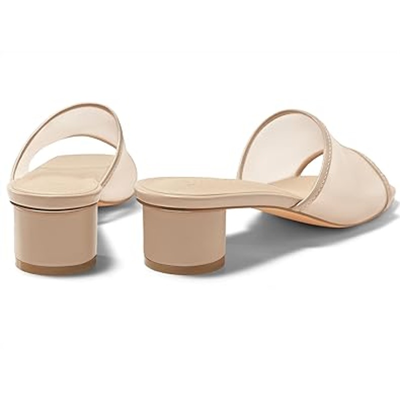 Coutgo Womens Size 8 Tan Mesh Open Toe Slide On 2" Chunky Heel Sandal Shoes