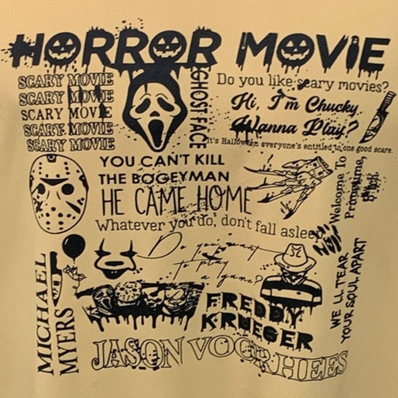 Upcycled Hand Printed Mens XXL Horror Movie Jason Ghostface Freddy Tee Shirt