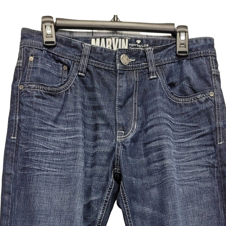 Tom Tailor Mens 31/32 Marvin Straight 100% Cotton Factory Whiskered Denim Jeans