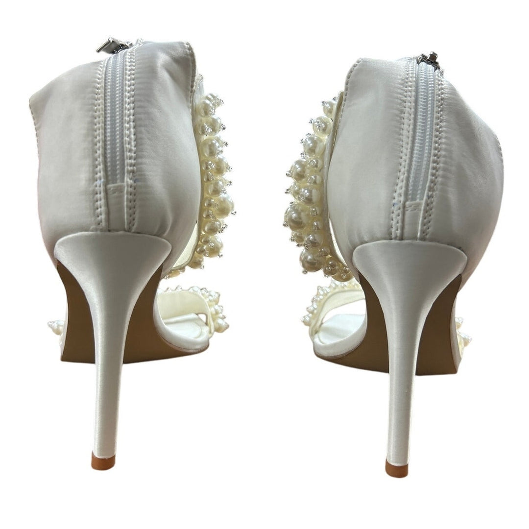 New Goserce Womens Size 11 White Pearl Satin 4" Stiletto Heel Ankle Strap Shoes